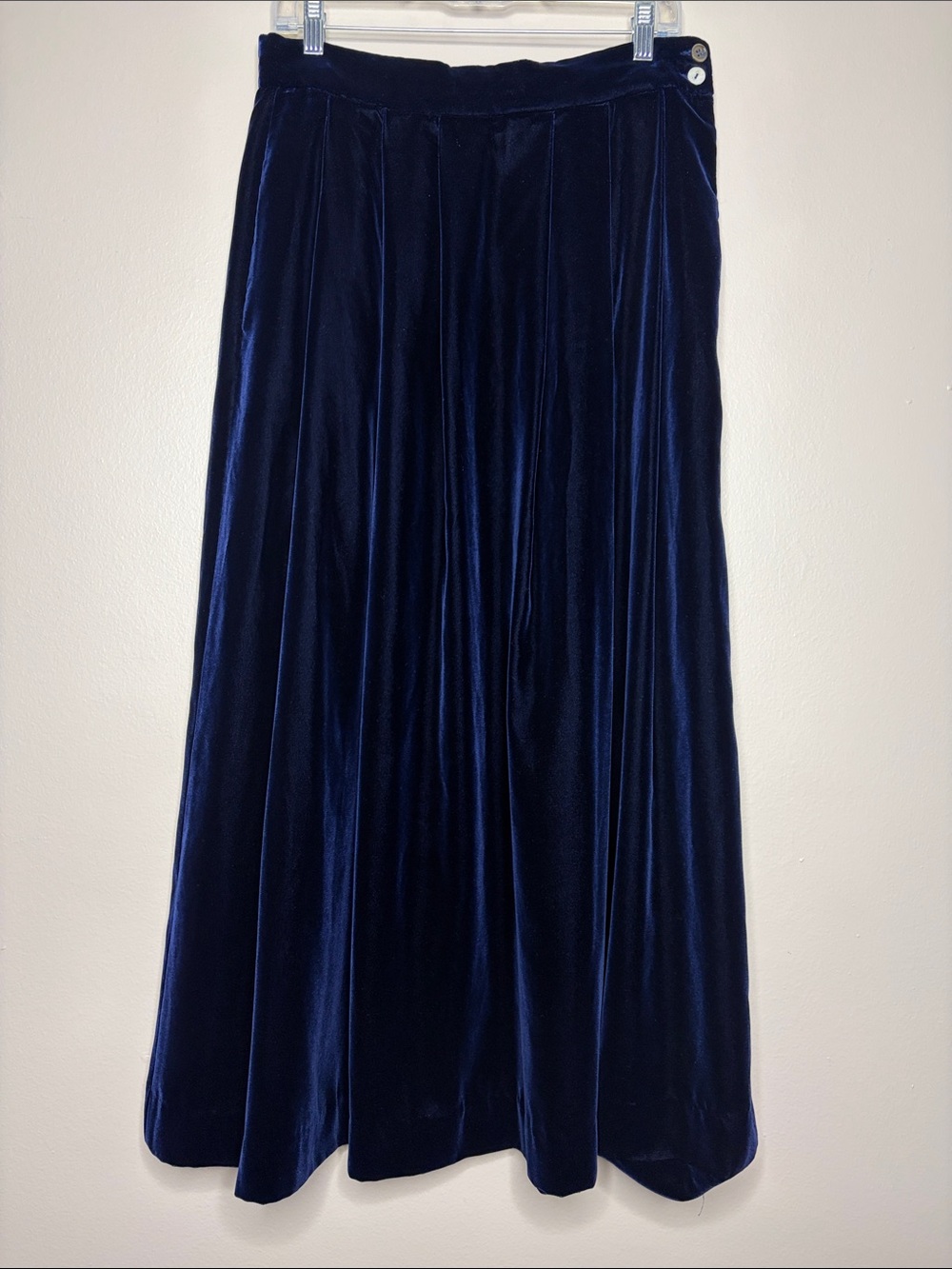 Vintage Ralph Lauren Blue Velvet Maxi Skirt Pleated Pockets Size 10
